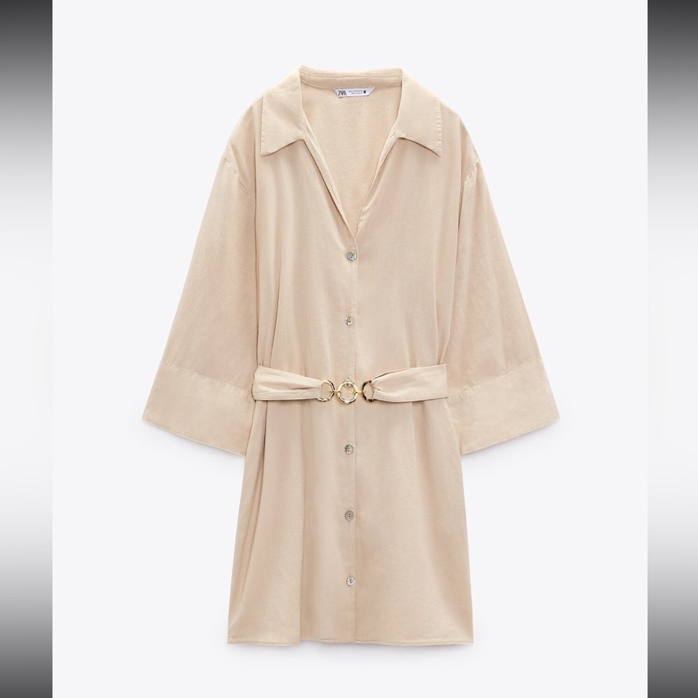 Zara Linen Blend Chain Link Belt Dress